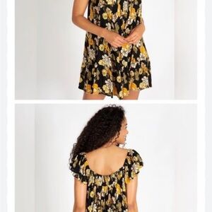 NATURAL LIFE Black and Yellow Floral Mini Dress